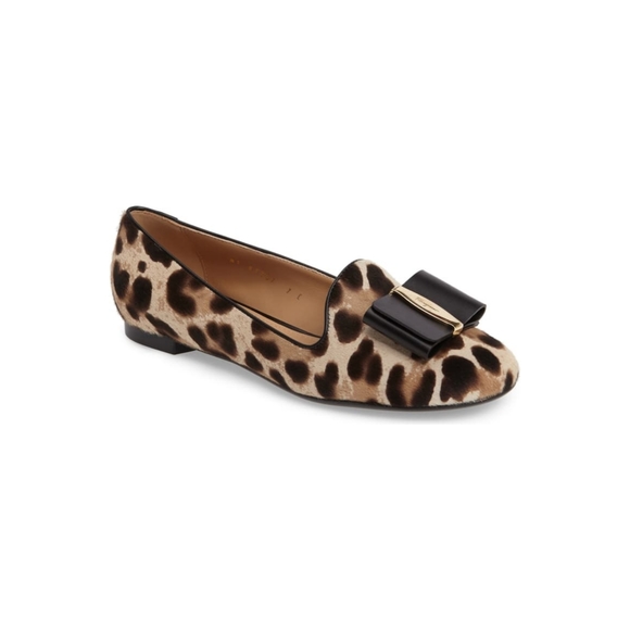 Salvatore Ferragamo Shoes - Salvatore Ferragamo Leopard Print Vara Bow Flats in Brown and Black
